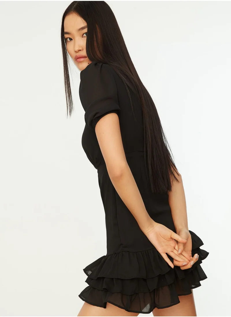 trendyol Black Collar Detailed Frilly Dress