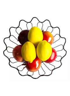 Generic Fruit Bowl Basket Round Shape Metal Black Wire Storage Basket With Wooden Base For Fruit Vegetable - Black  - Image 5