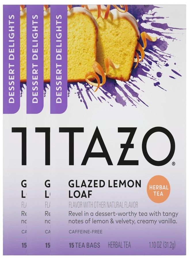 TAZO Glazed Lemon Loaf Herbal Tea Bags, Dessert Delights Collection, Caffeine-Free, Aromatic Lemon & Vanilla Blend, 45 Tea Bags Total (15 ct - Pack of 3) - Image 1