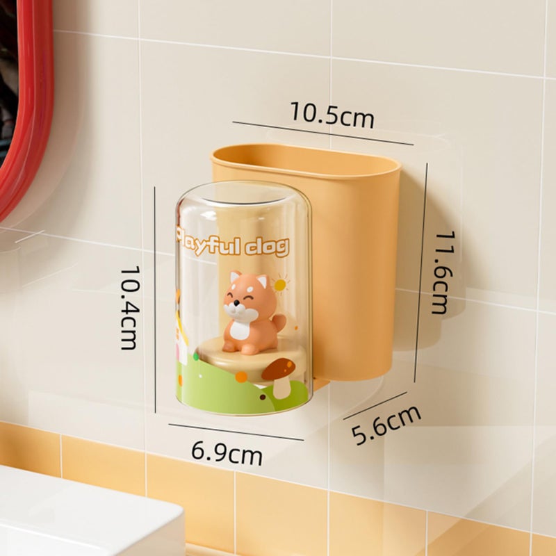 LXOICE Toothbrush Holder Plastic Stand for Toothpaste, Comb, Brush, Cream, Lotion Kids Bathroom Cup Drain Waterproof Self-Adhesive, Comes with Soft Dog Toy (Orange, Junior Cup) - Image 3