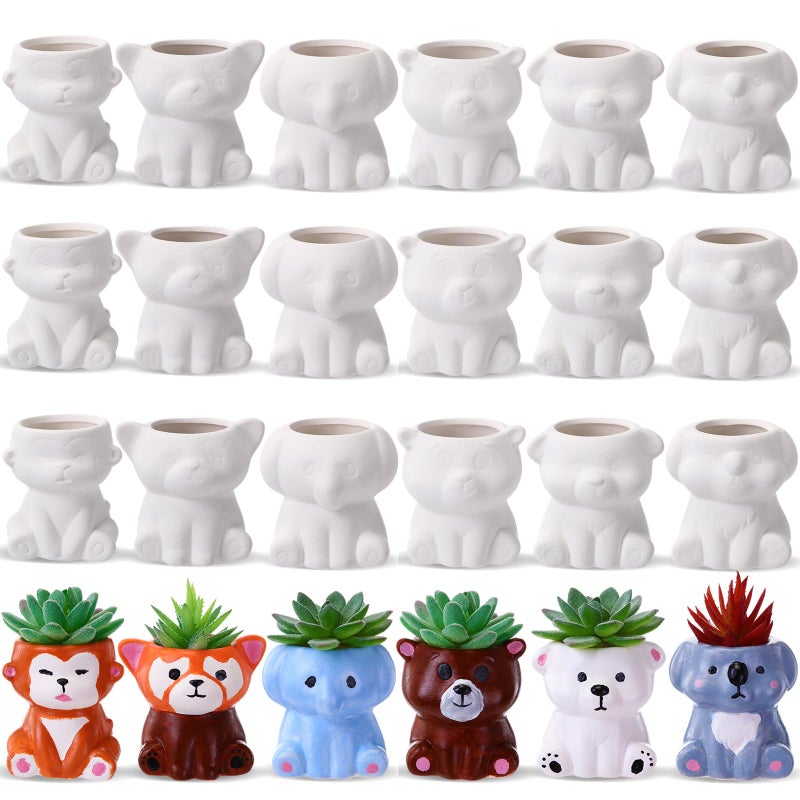 Leitee 18 Pcs Paint Your Own Ceramic Pot Bulk Fall Succulent Pots Ready to Paint Small Pot Mini Succulent Planters Pottery Painting for Spring Valentine Easter Craft(Cute Animals) - Image 1