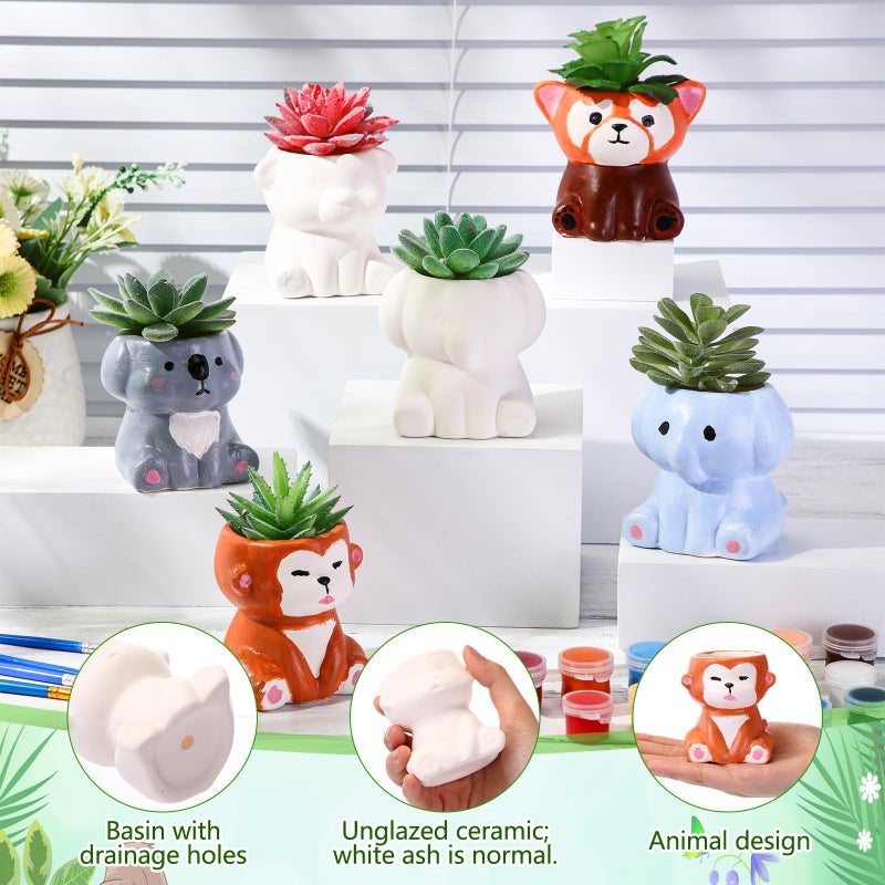 Leitee 18 Pcs Paint Your Own Ceramic Pot Bulk Fall Succulent Pots Ready to Paint Small Pot Mini Succulent Planters Pottery Painting for Spring Valentine Easter Craft(Cute Animals) - Image 3