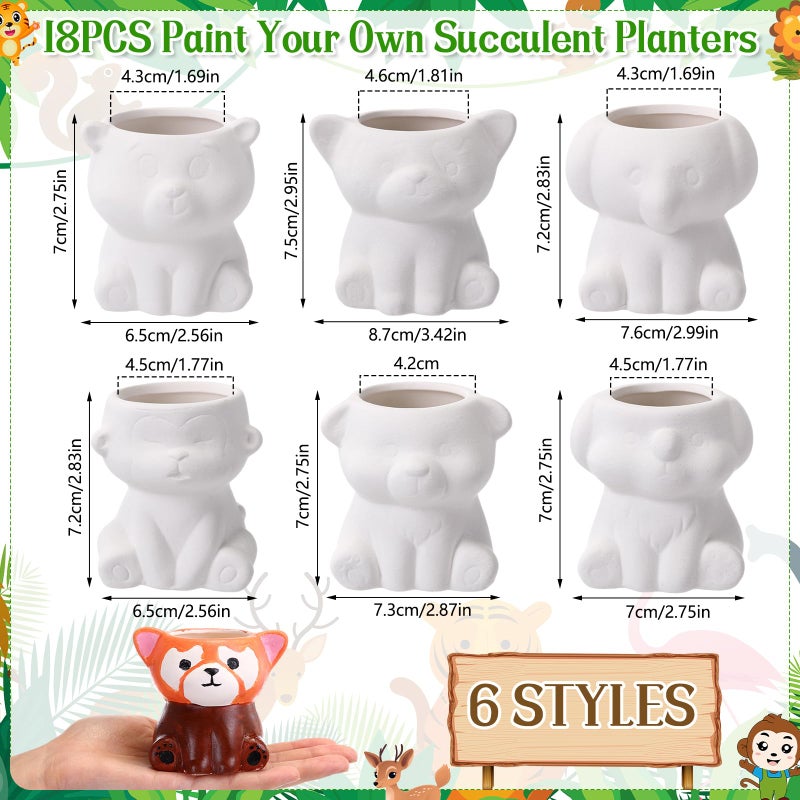 Leitee 18 Pcs Paint Your Own Ceramic Pot Bulk Fall Succulent Pots Ready to Paint Small Pot Mini Succulent Planters Pottery Painting for Spring Valentine Easter Craft(Cute Animals) - Image 2