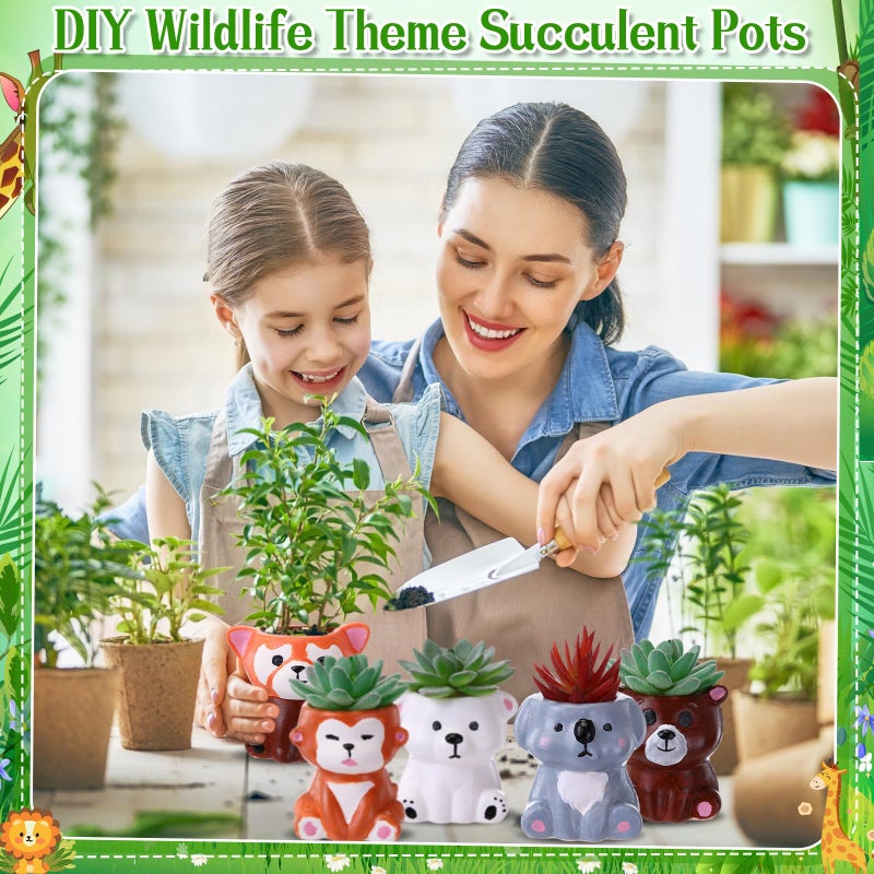 Leitee 18 Pcs Paint Your Own Ceramic Pot Bulk Fall Succulent Pots Ready to Paint Small Pot Mini Succulent Planters Pottery Painting for Spring Valentine Easter Craft(Cute Animals) - Image 4