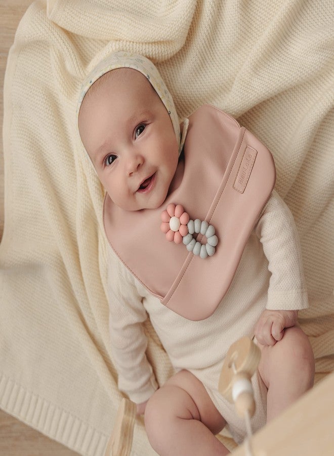 Bleu La La Vegan Leather Easy Clean Baby Bibs with Pocket and Snaps for Infants 0-12 Months (Blush Pink + Mauve) - Image 2