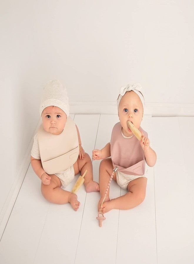 Bleu La La Vegan Leather Easy Clean Baby Bibs with Pocket and Snaps for Infants 0-12 Months (Blush Pink + Mauve) - Image 3
