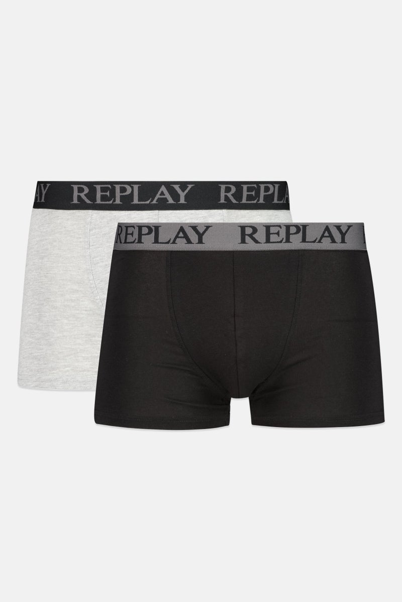 Replay Men 2 Pack Brand Logo Pull On Trunks, Black/Grey  - Image 1
