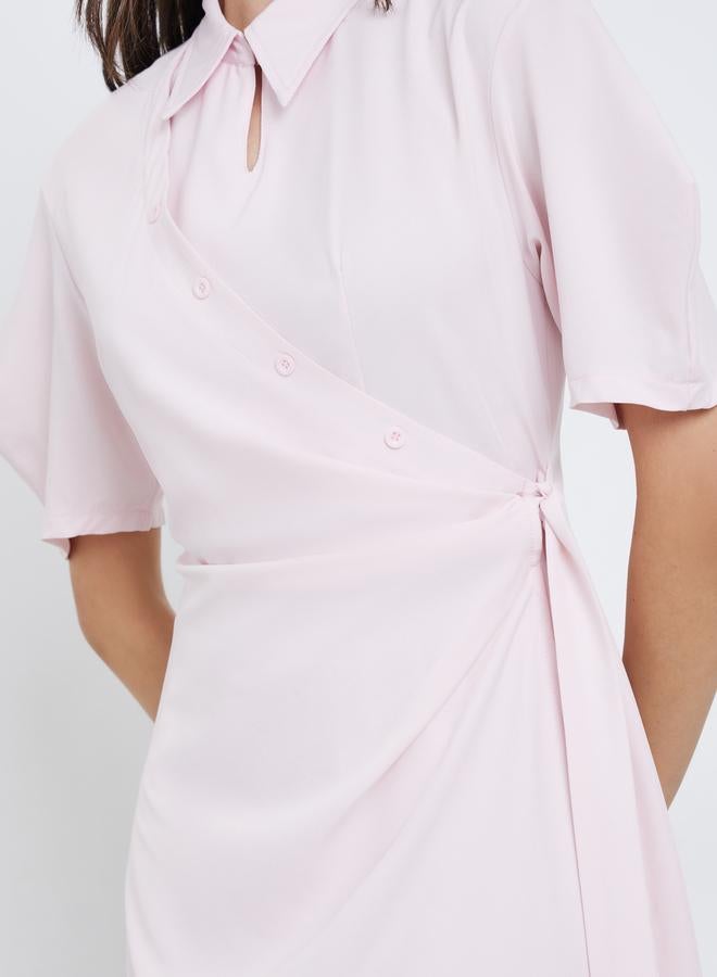 Styli Light Pink Midi Wrap Dress - Image 4