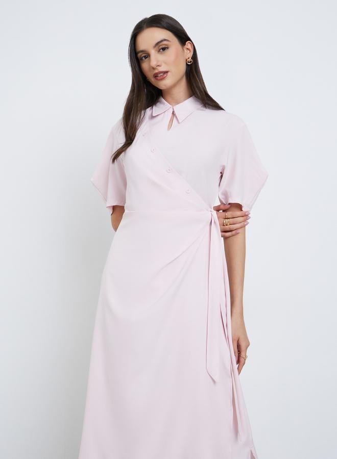 Styli Light Pink Midi Wrap Dress - Image 3