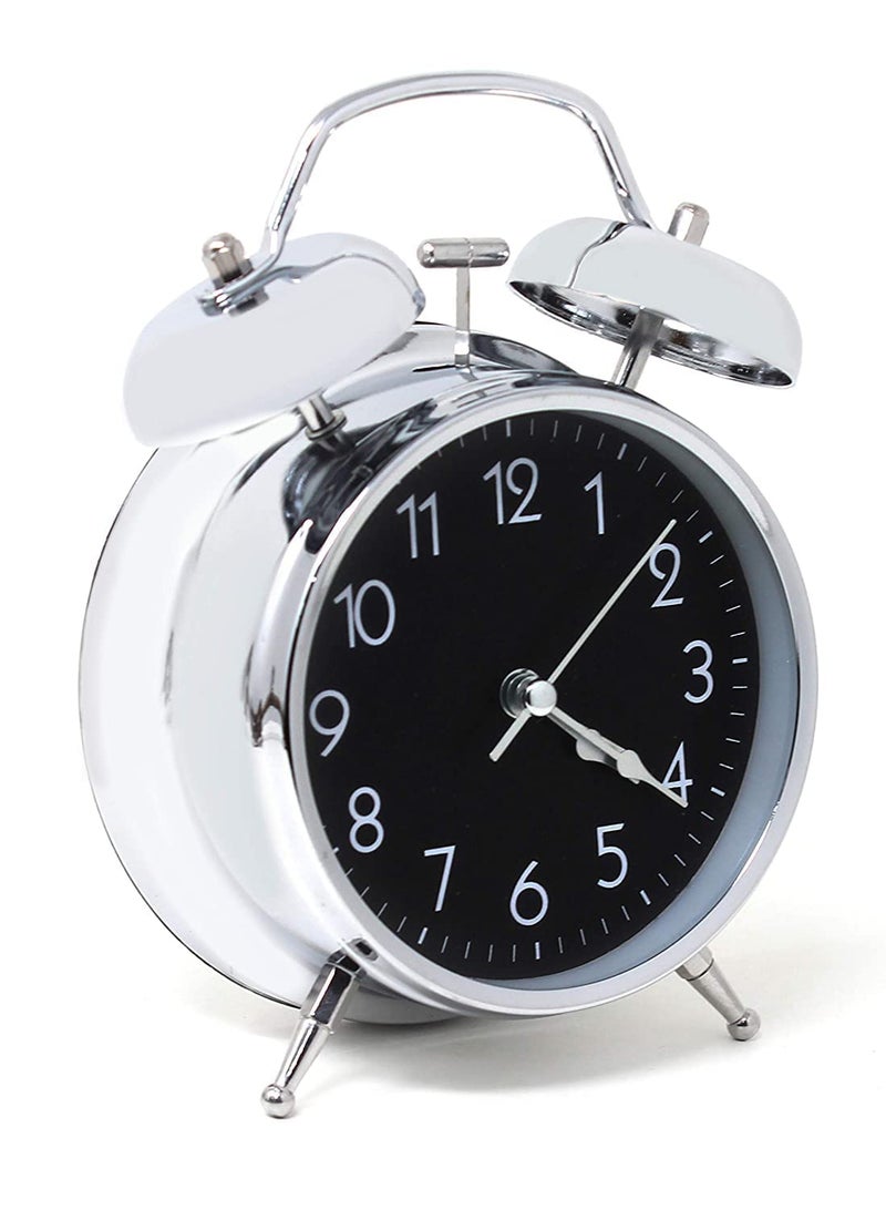 HETARMI ENTERPRISE Hetarmi Alloy Steel Glass Twin Bell Edition Vintage Look with Night LED Display Table Alarm Clock Body Silver and Display Multicolor12x10x6 cmSmall - Image 2