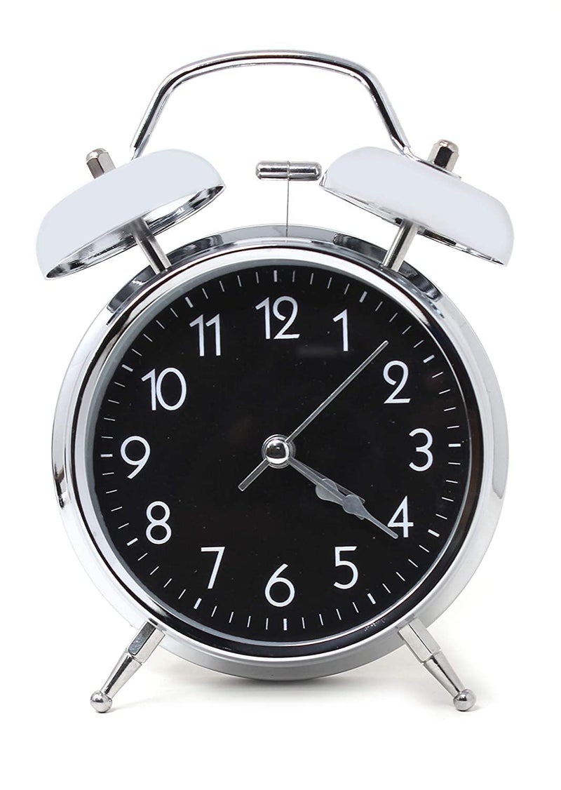 HETARMI ENTERPRISE Hetarmi Alloy Steel Glass Twin Bell Edition Vintage Look with Night LED Display Table Alarm Clock Body Silver and Display Multicolor12x10x6 cmSmall - Image 1