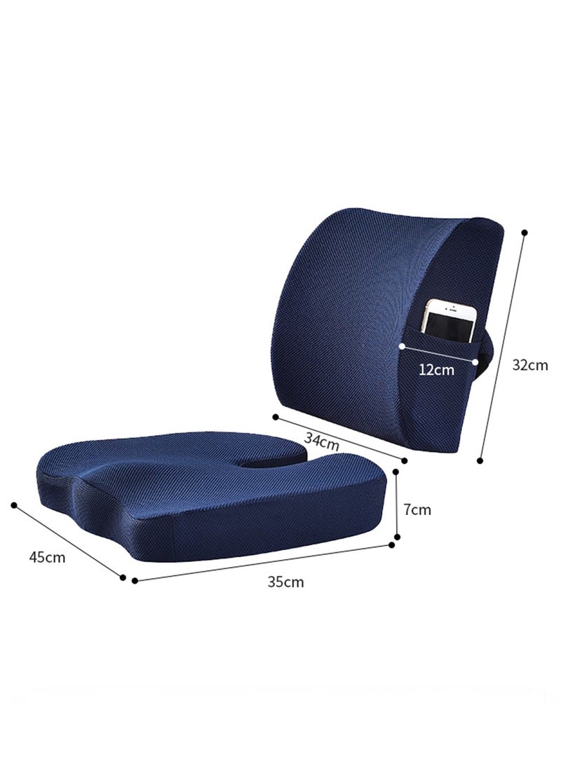 Sharpdo - Memory Foam Seat Cushion Back Cushion Set For Car Office Computer Chair Blue - Image 1