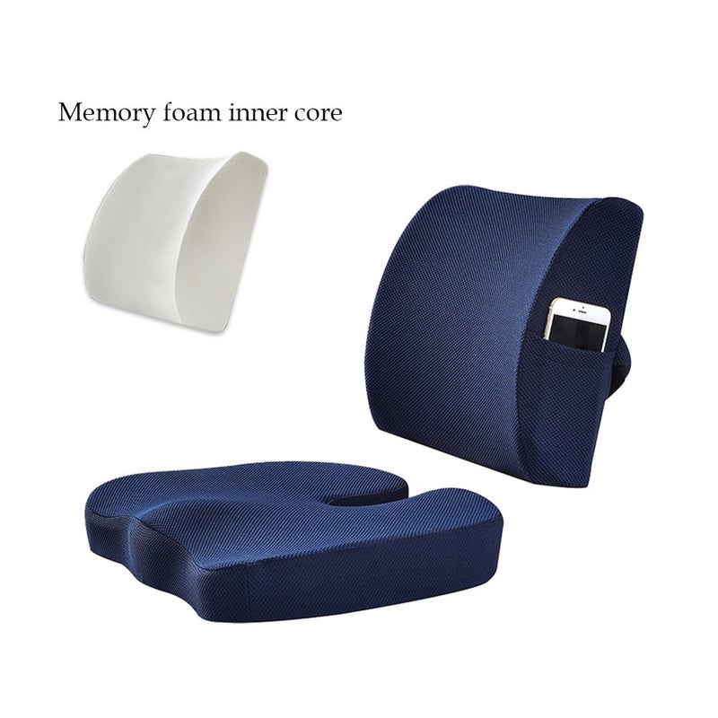 Sharpdo Memory Foam Seat Cushion & Lumbar Back Support Set – Ergonomic Deep V Tailbone Relief, Premium Pineapple Texture Fabric, 2-in-1 Orthopedic Pillow for Office Chair, Car & Home Use – Blue - Image 4