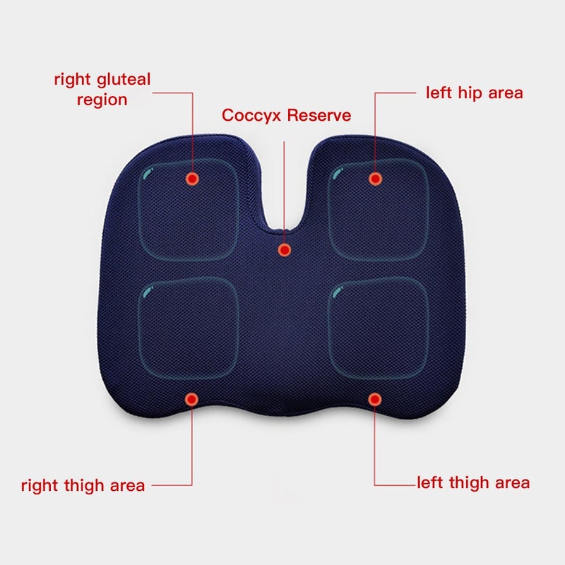 Sharpdo Memory Foam Seat Cushion & Lumbar Back Support Set – Ergonomic Deep V Tailbone Relief, Premium Pineapple Texture Fabric, 2-in-1 Orthopedic Pillow for Office Chair, Car & Home Use – Blue - Image 3