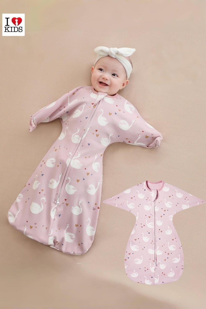 I LOVE KIDS 0.5Tog Baby Sleeping Bags 100% Cotton for Newborn Baby Swaddle Wrap Long Sleeves Kids Sleeping Sack Medium 0-6M(Pink) - Image 1