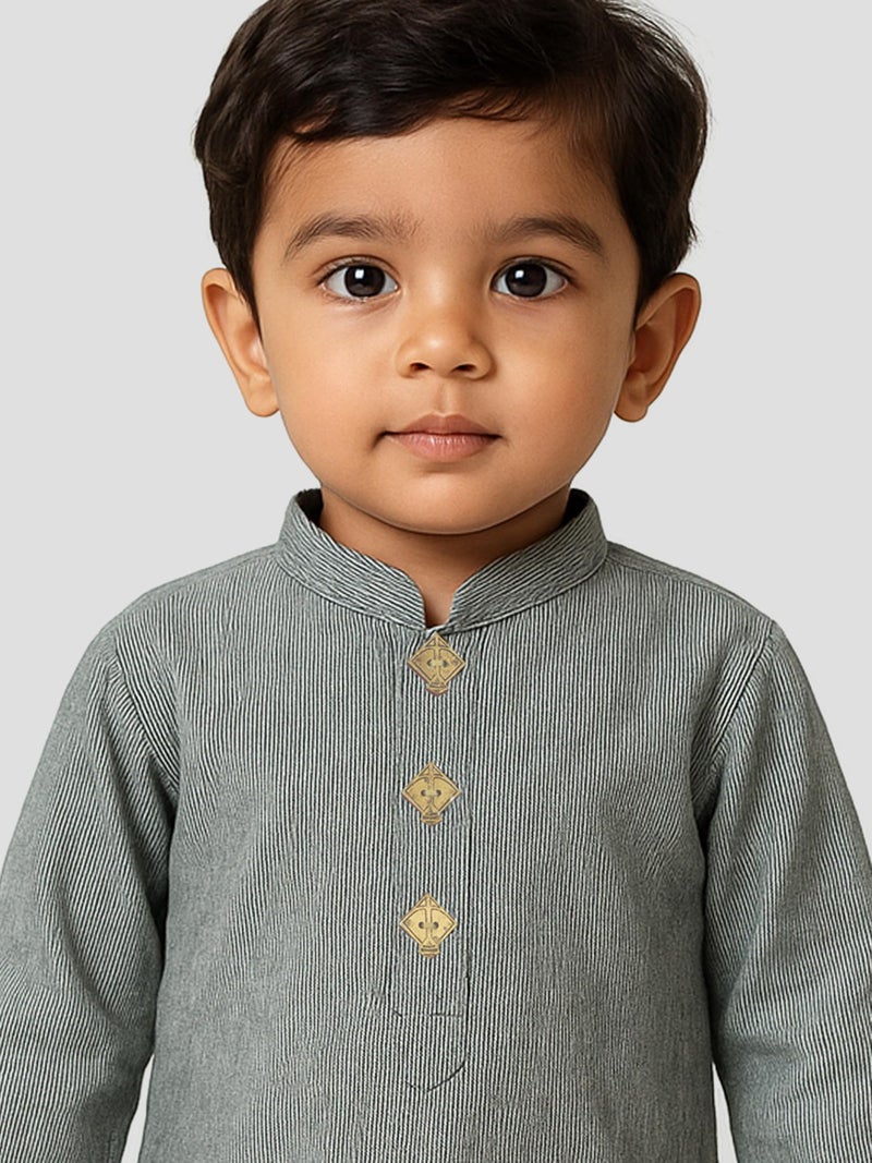 JBN Creation Boys Pure Cotton Ash Grey and White Kurta Pyjama Set - Ethnic Elegance for Festivals | Comfortable Traditional Pure south handloom cotton kurta pyjama for Kids_JBNBK070GYnPWH_36 - Image 2