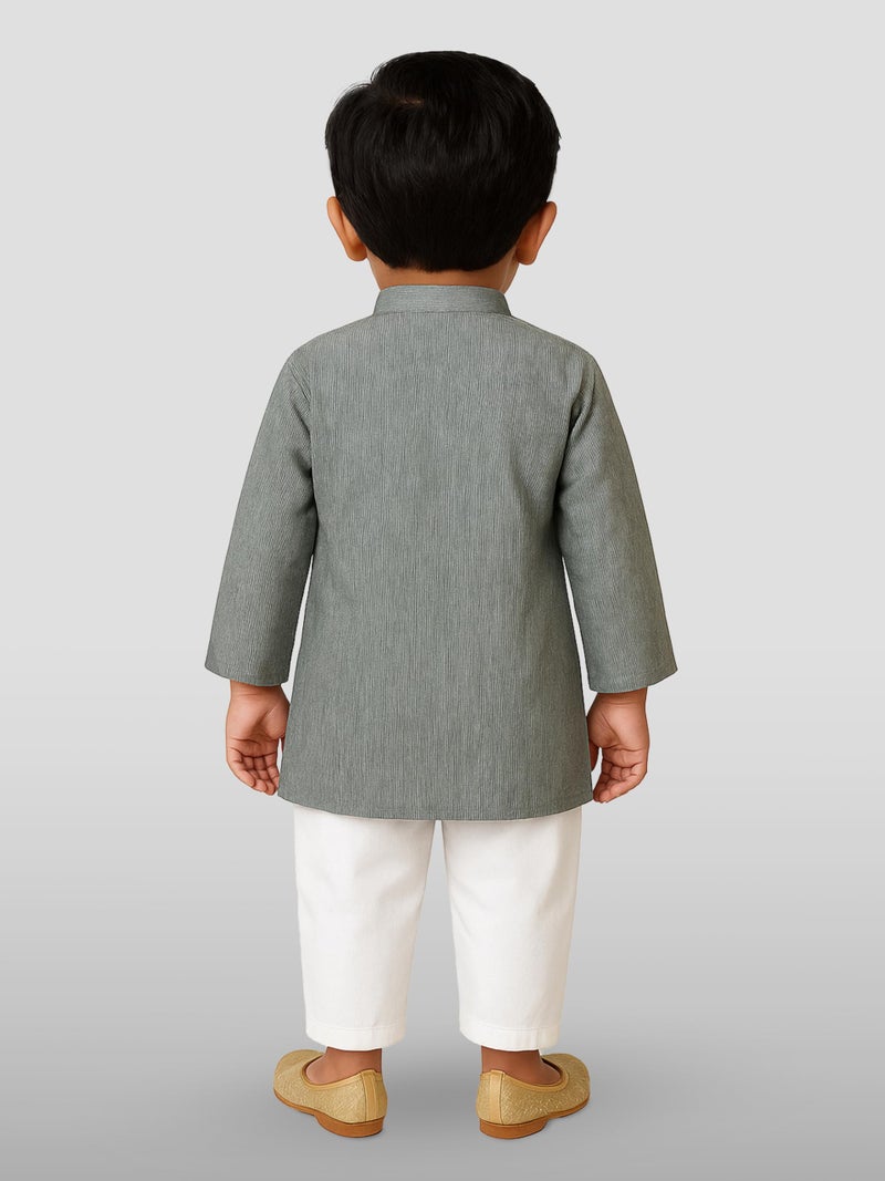 JBN Creation Boys Pure Cotton Ash Grey and White Kurta Pyjama Set - Ethnic Elegance for Festivals | Comfortable Traditional Pure south handloom cotton kurta pyjama for Kids_JBNBK070GYnPWH_36 - Image 3
