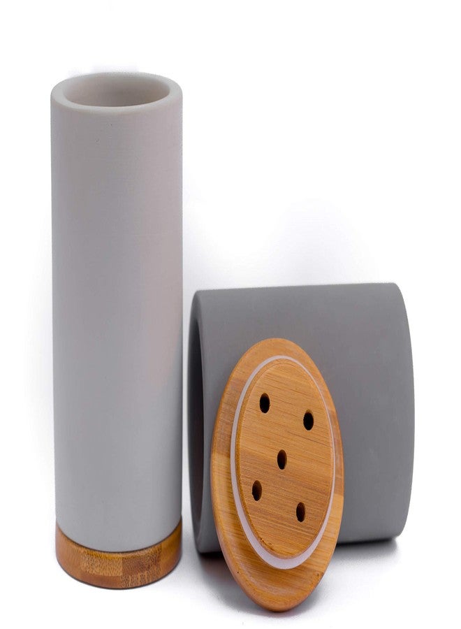 Matani Bamboo Toothbrush Holder Diatomite Tooth Brush Organizer - Storage Stand for Small Bathroom & Counter - Removable Base & Drain Holes, Water-Absorbent & Quick-Drying (Grey & Light Grey) - Image 5
