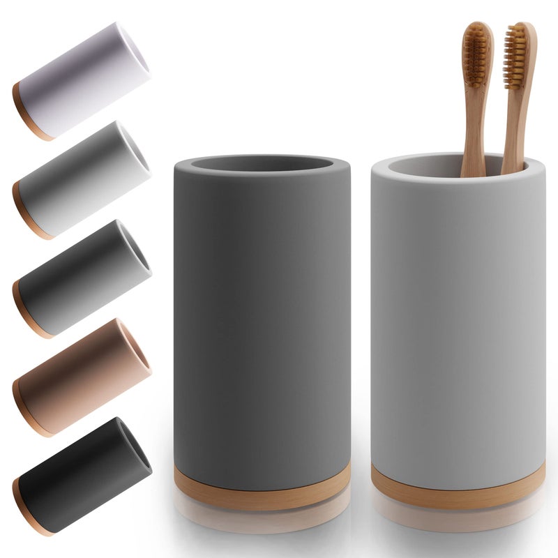 Matani Bamboo Toothbrush Holder Diatomite Tooth Brush Organizer - Storage Stand for Small Bathroom & Counter - Removable Base & Drain Holes, Water-Absorbent & Quick-Drying (Grey & Light Grey) - Image 1