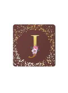 2 Pack Designer Leather Coasters Mat for Beverage Drinks- Custom Monogram Initial Letter Floral Pattern Alphabet - J (Brown)