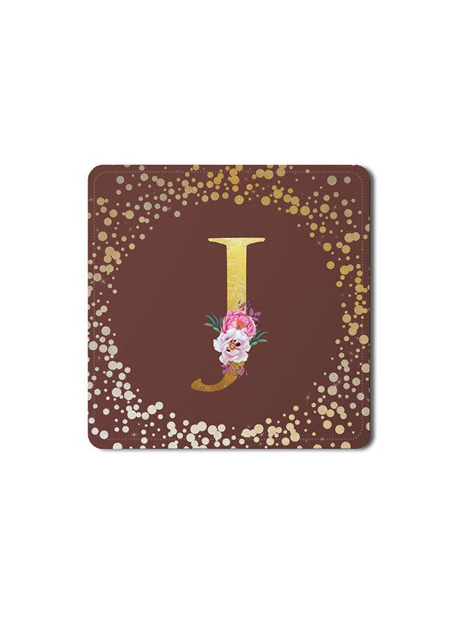 Stylizedd - 2 Pack Designer Leather Coasters Mat for Beverage Drinks- Custom Monogram Initial Letter Floral Pattern Alphabet - J (Brown) - Image 1