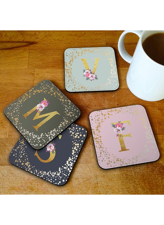 Stylizedd - 2 Pack Designer Leather Coasters Mat for Beverage Drinks- Custom Monogram Initial Letter Floral Pattern Alphabet - J (Brown) - Image 1