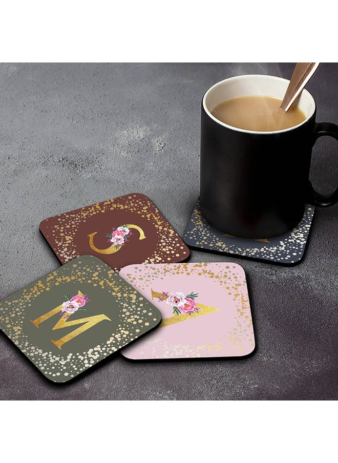 Stylizedd - 2 Pack Designer Leather Coasters Mat for Beverage Drinks- Custom Monogram Initial Letter Floral Pattern Alphabet - J (Brown) - Image 1
