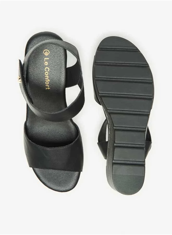Le Confort Women Solid Wedge Heel Sandals with Hook and Loop Closure