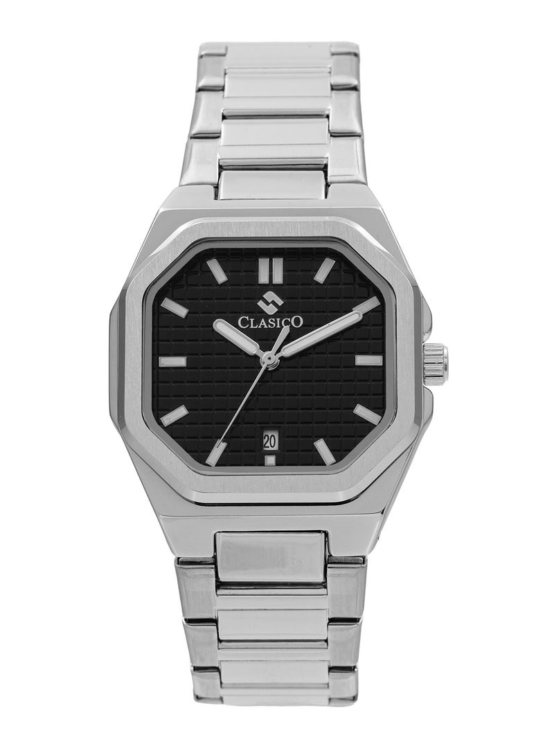 Clasico Men’s Curtis Stainless Steel Analog Watch – Black Dial, Date Display, Luxury Octagonal Design - Image 1