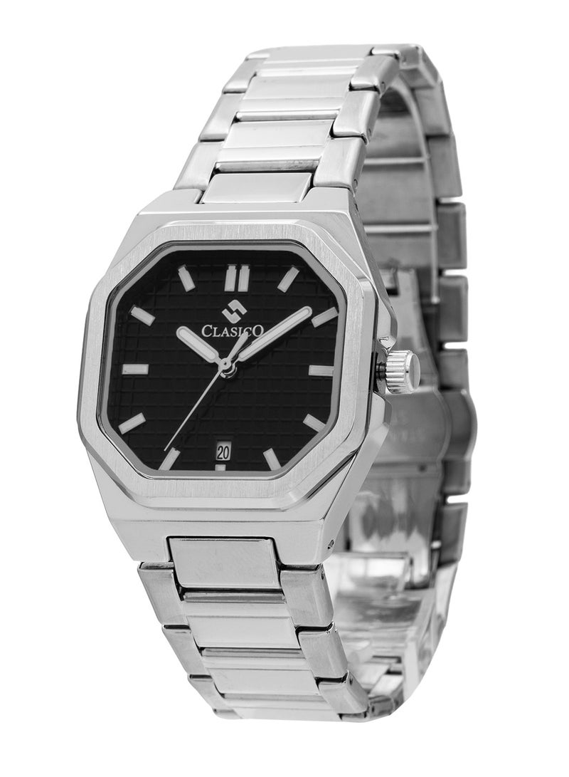 Clasico Men’s Curtis Stainless Steel Analog Watch – Black Dial, Date Display, Luxury Octagonal Design - Image 2