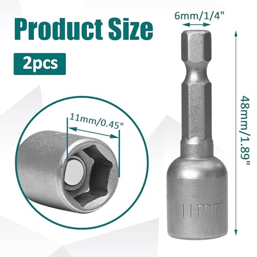 PHITUODA 1/4 Hex Magnetic Nut Driver Drill Bit 11mm Socket Adapter Quick Change Socket Nut Adapter for Power Tools, 2-piece - Image 4