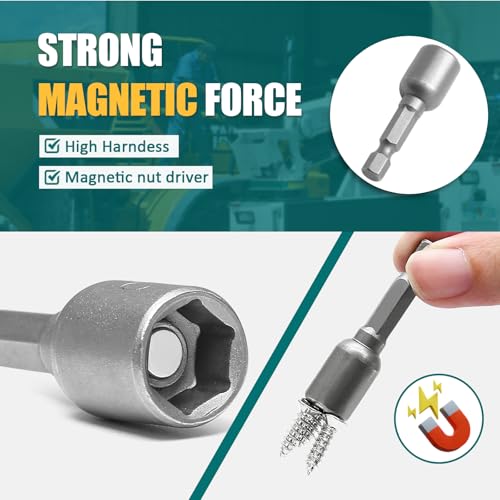 PHITUODA 1/4 Hex Magnetic Nut Driver Drill Bit 11mm Socket Adapter Quick Change Socket Nut Adapter for Power Tools, 2-piece - Image 5