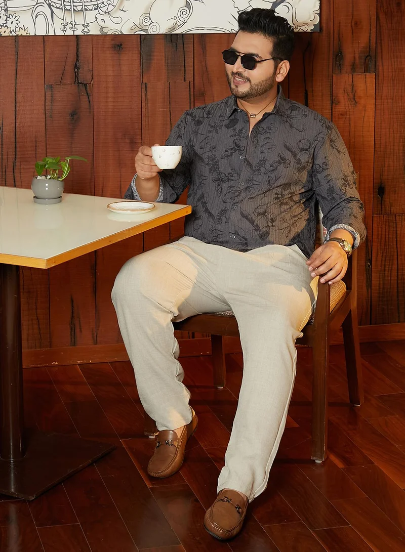 Instafab Plus Instafab Plus Men's Graphite Grey Bloomline-Tactile Shirt For Casual Wear | Spread Collar | Long Cuffed Sleeves | Button Closure | Plus Size Shirt Crafted With Comfort Fit For Everyday Wear