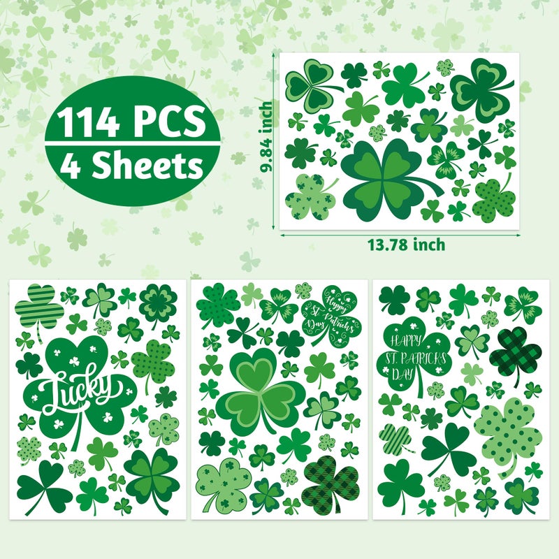 Traplace 120 PCS St Patricks Day Decorations, 4 Sheets St Patricks Day Window Clings with Polka Dots Stripes Plaid Patterns, Double-Sided Green Party Decorations, Shamrock Window Clings for Home Decor - Image 2