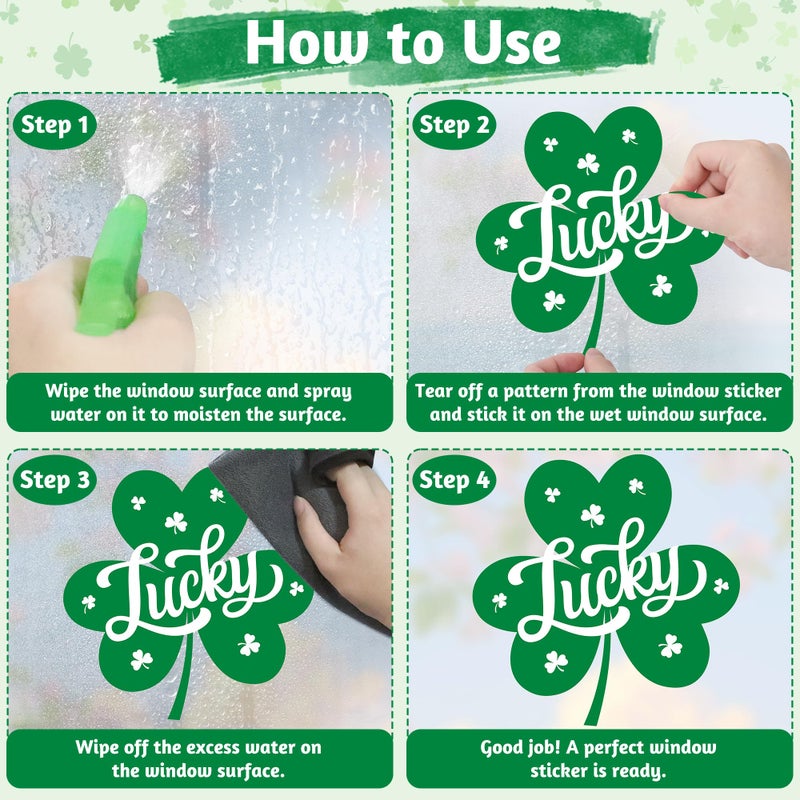Traplace 120 PCS St Patricks Day Decorations, 4 Sheets St Patricks Day Window Clings with Polka Dots Stripes Plaid Patterns, Double-Sided Green Party Decorations, Shamrock Window Clings for Home Decor - Image 5