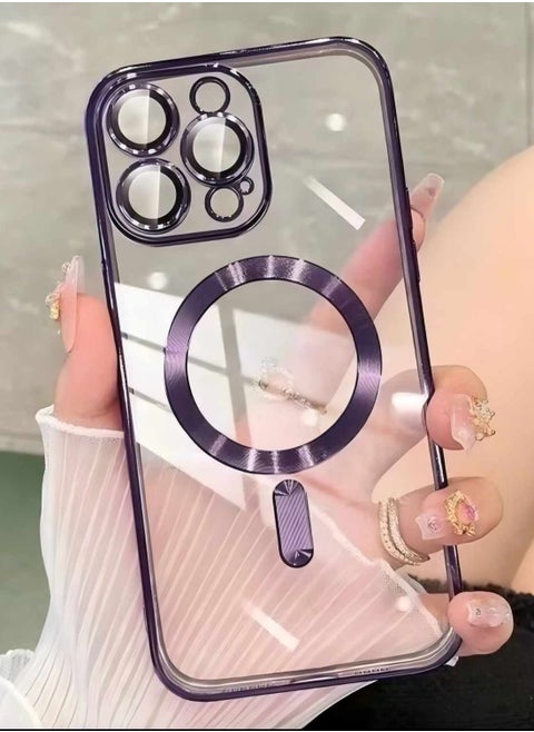 MagSafe Case for Apple iPhone 13 Pro Max 6.7 inch Clear Case Slim Plating Magnetic Cover Purple