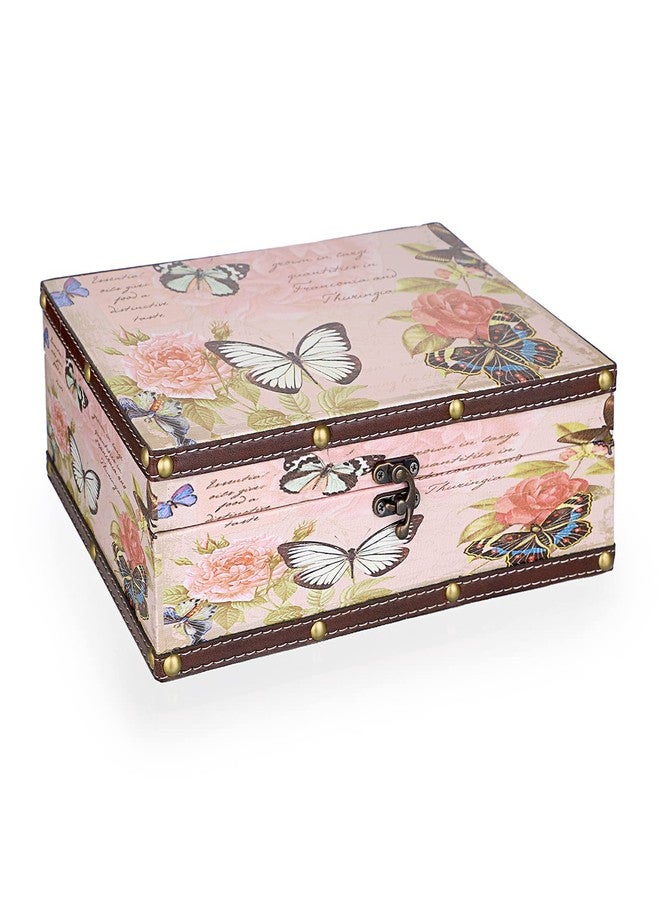 ELLDOO Butterfly Treasure Chest Box, Wooden + PU Leather Storage Decorative Box for Jewelry Trinkets Photos, Rectangular Keepsakes box for Girls Women Gifts - Image 1