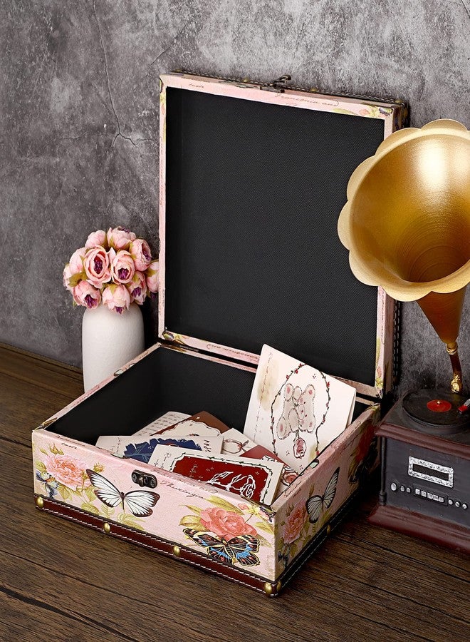ELLDOO Butterfly Treasure Chest Box, Wooden + PU Leather Storage Decorative Box for Jewelry Trinkets Photos, Rectangular Keepsakes box for Girls Women Gifts - Image 4