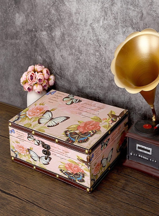 ELLDOO Butterfly Treasure Chest Box, Wooden + PU Leather Storage Decorative Box for Jewelry Trinkets Photos, Rectangular Keepsakes box for Girls Women Gifts - Image 5