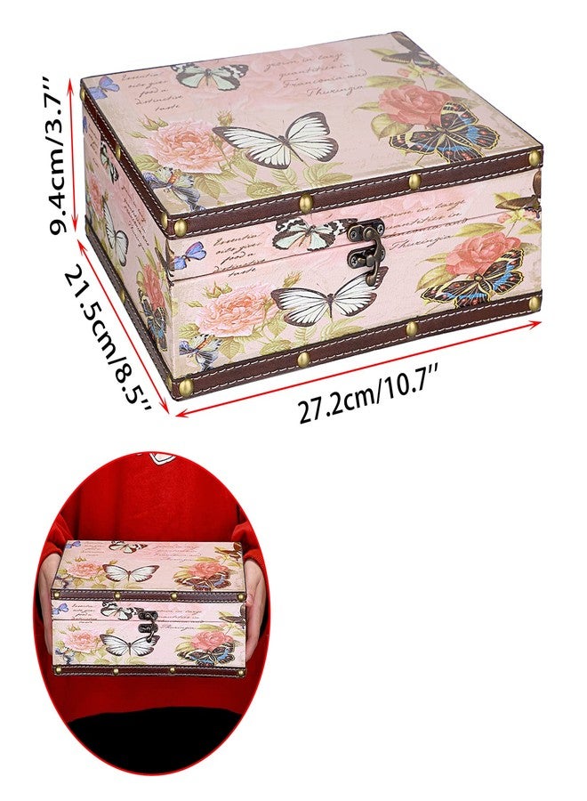 ELLDOO Butterfly Treasure Chest Box, Wooden + PU Leather Storage Decorative Box for Jewelry Trinkets Photos, Rectangular Keepsakes box for Girls Women Gifts - Image 2