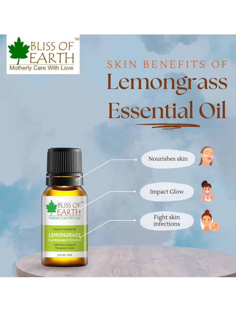 BLISS OF EARTH 100% Pure Steam Distilled Lemongrass Essential Oil 10ml - Image 2