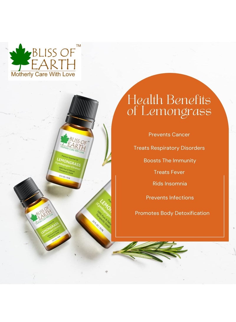 BLISS OF EARTH 100% Pure Steam Distilled Lemongrass Essential Oil 10ml - Image 4