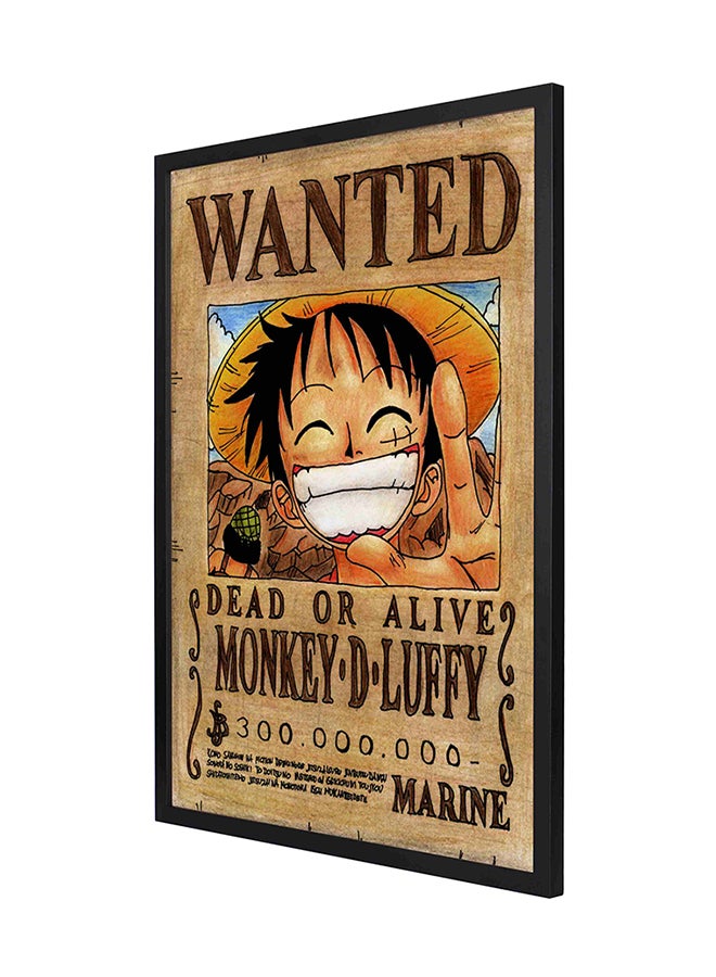 لوحة فنية جدارية بإطار مطبوع عليها عبارة "Wanted Monkey-D-Luffy" متعدد الألوان