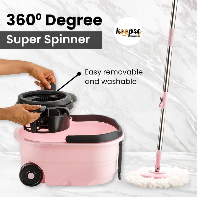 KOOPSO KOOPSO Floor Cleaning Mop for Home Spin Mop with Bucket Premium Floor Mop with Bucket for Effortless Cleaning 360 Rotating Spin Mop for Home Use Pink - Image 5
