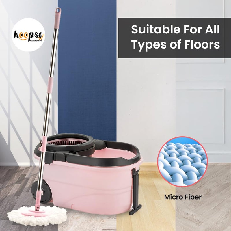 KOOPSO KOOPSO Floor Cleaning Mop for Home Spin Mop with Bucket Premium Floor Mop with Bucket for Effortless Cleaning 360 Rotating Spin Mop for Home Use Pink - Image 3
