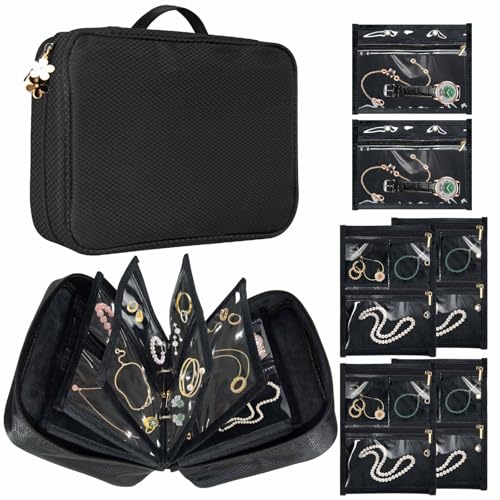 Eclatbox Travel Jewelry Organizer Case, Jewelry Storage Bag with Zipper Velvet Pockets, Portable Jewelry Case for Necklaces, Rings, Earrings, Bracelets - Image 1