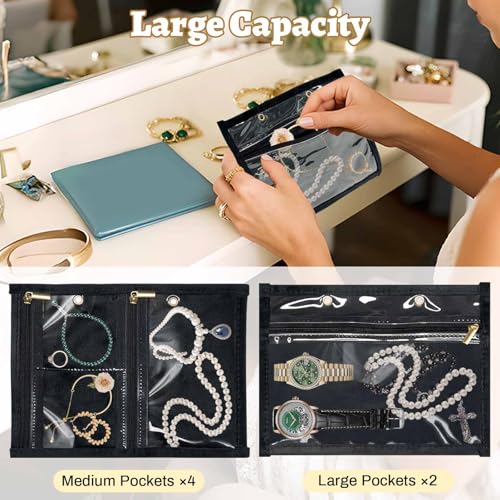 Eclatbox Travel Jewelry Organizer Case, Jewelry Storage Bag with Zipper Velvet Pockets, Portable Jewelry Case for Necklaces, Rings, Earrings, Bracelets - Image 5