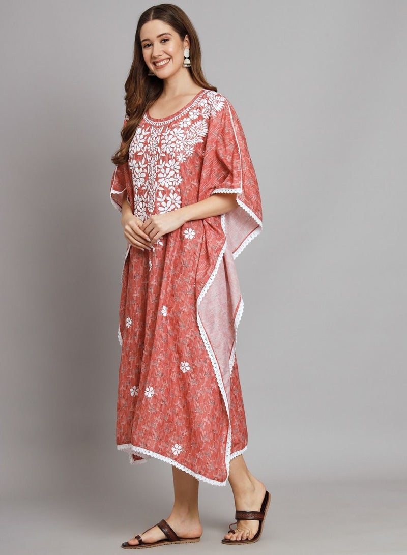 الايا كفتان قطني مطرز يدويًا بطبعات زهور شيكانكاري - Image 3