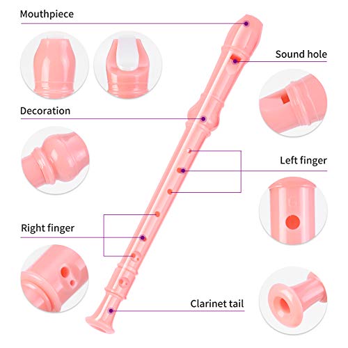 Yop-yes Soprano Recorder Instrument for Kids Beginners Student German Fingering C Key Recorder Instrument 3 Piece with Cleaning Rod and Bag Fingering Chart（Pink） - Image 3