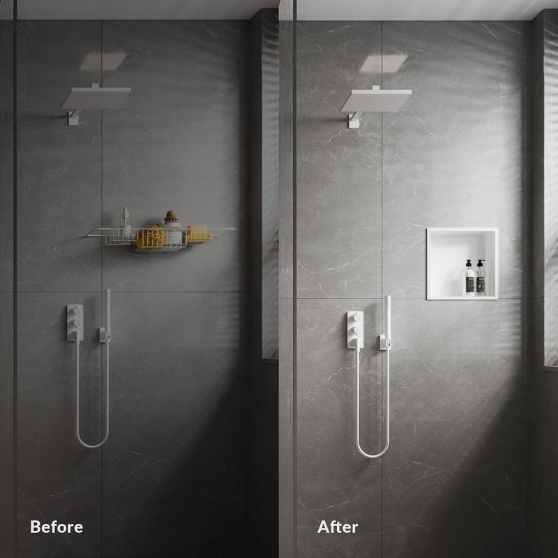 MERRANOX 12" x 12" White Shower Niche, Stainless Steel Wall Niche, Recessed Shower Storage, No Tile Needed, Anti‑Fingerprint Matte White Finish, Easy Wall‑Mount Installation - Image 4